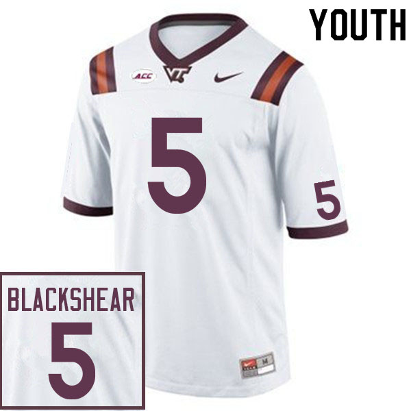 Youth #5 Raheem Blackshear Virginia Tech Hokies College Football Jerseys Sale-White - Click Image to Close